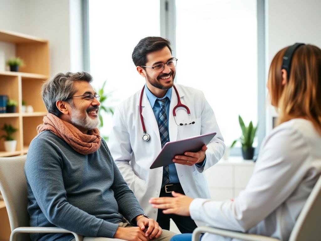 Médico en consulta con un paciente en Salud Maranatha