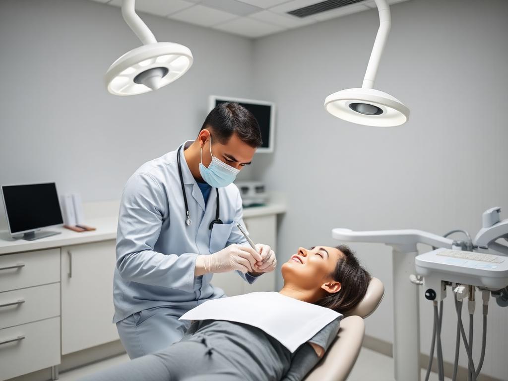 Consultorio odontológico moderno durante una atención